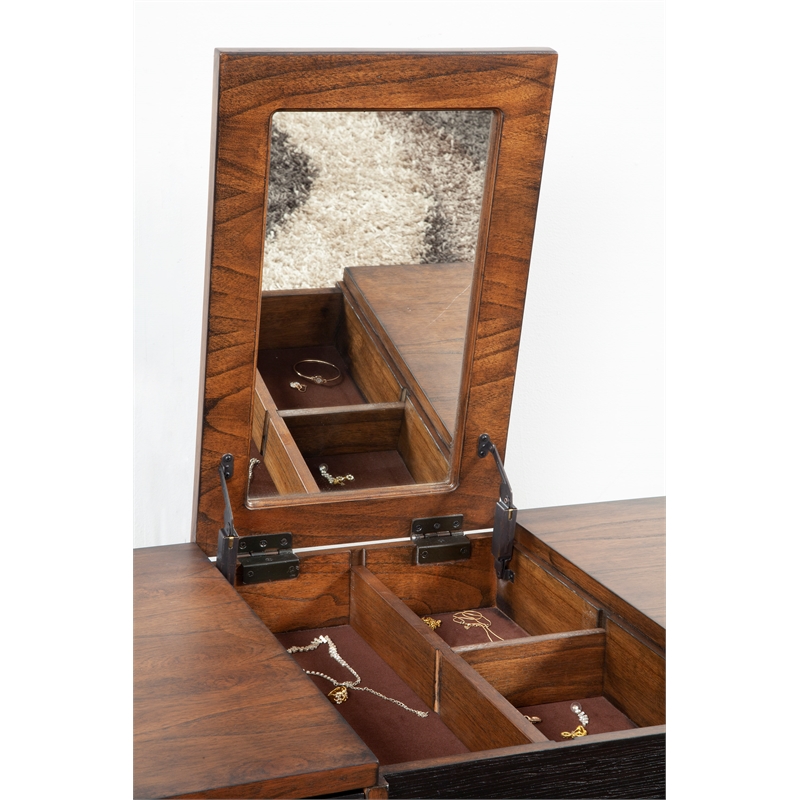 Pemberly Row Wood Bedroom Vanity in Two-Tone Walnut & Black Finish