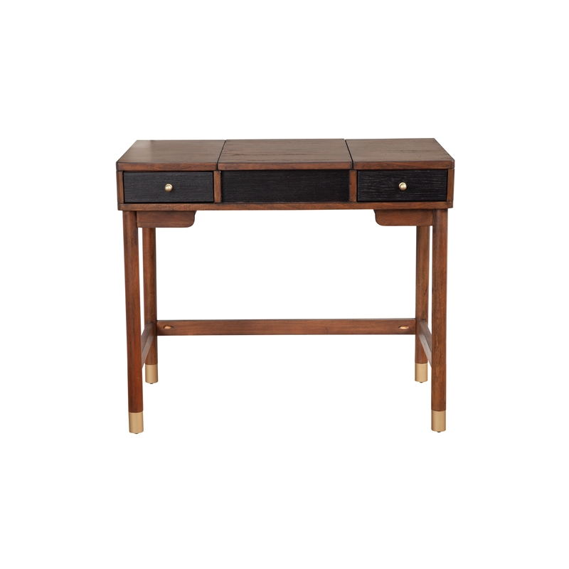 Pemberly Row Wood Bedroom Vanity in Two-Tone Walnut & Black Finish