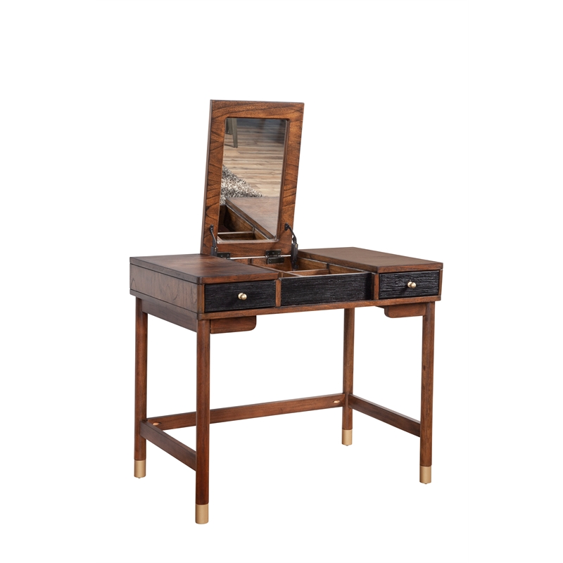 Pemberly Row Wood Bedroom Vanity in Two-Tone Walnut & Black Finish