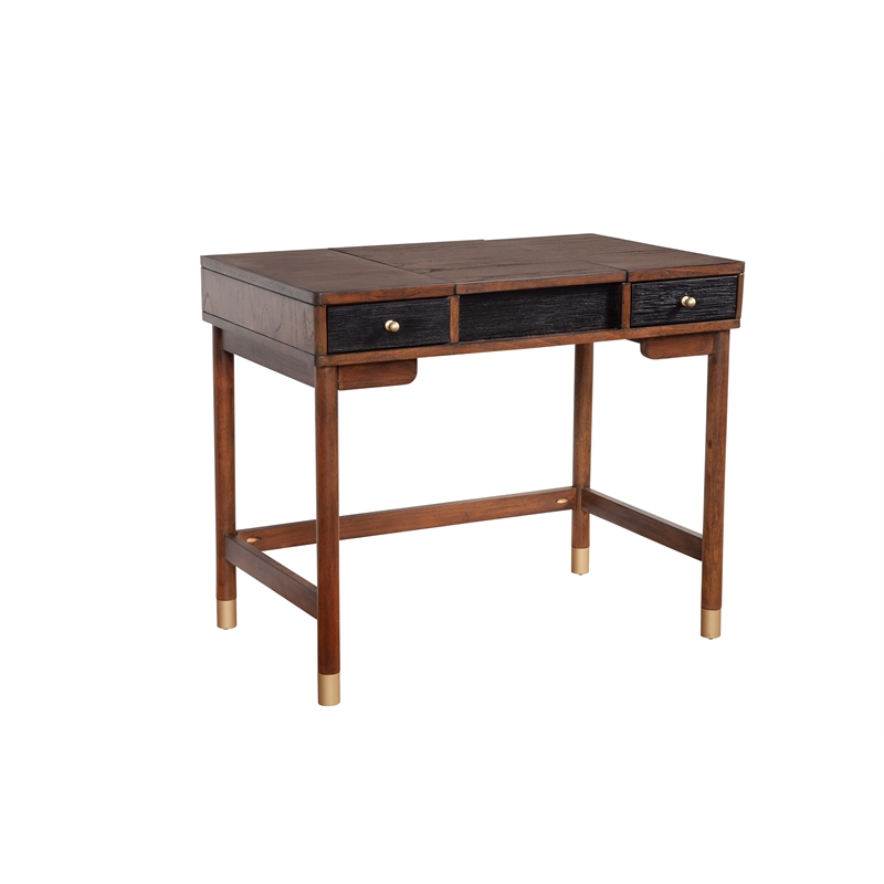 Pemberly Row Wood Bedroom Vanity in Two-Tone Walnut & Black Finish