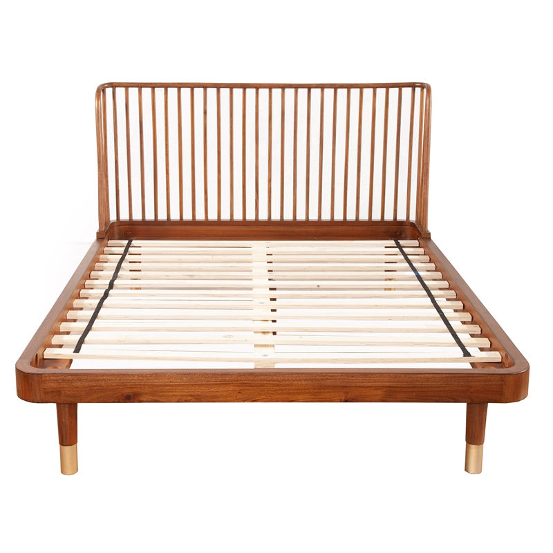 Pemberly Row Queen Wood Platform Bed in Dark Walnut Finish