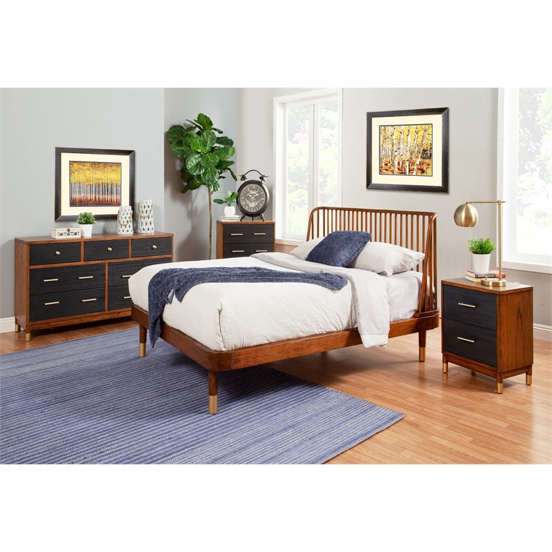 Pemberly Row 3 Drawer Chest in Two Tone Dark Walnut and Black Finish