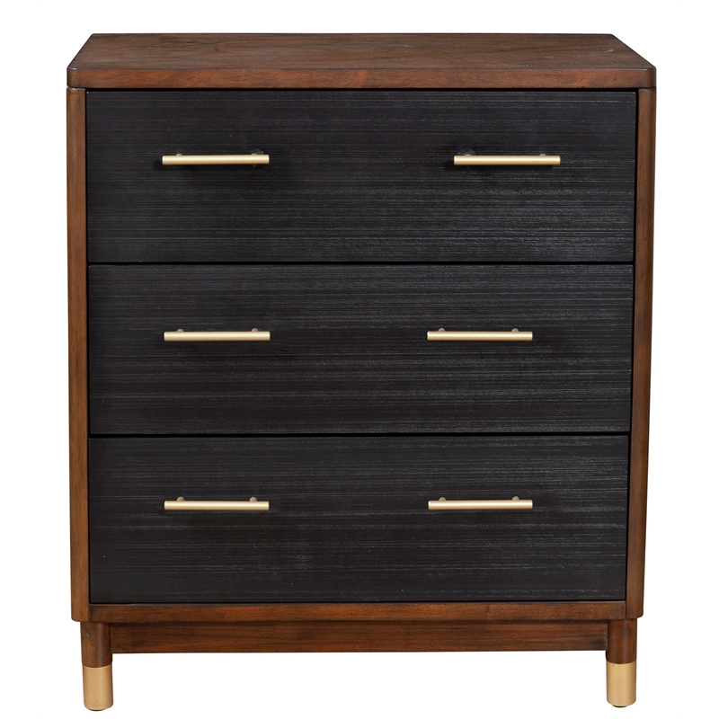 Pemberly Row 3 Drawer Chest in Two Tone Dark Walnut and Black Finish