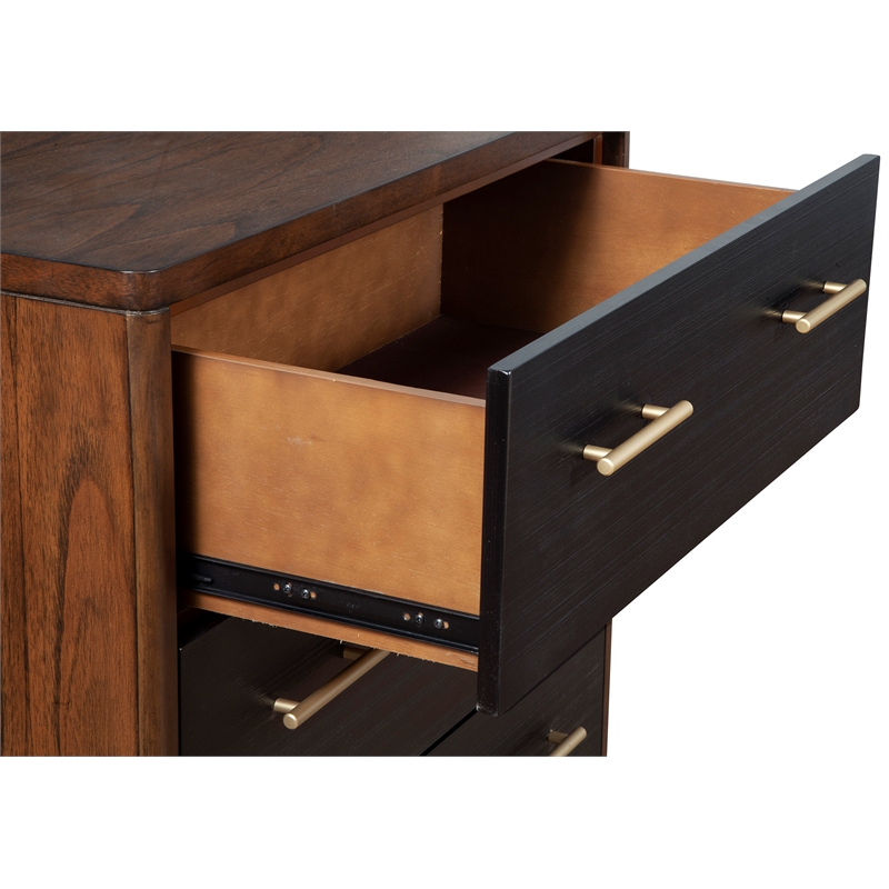 Pemberly Row 3 Drawer Chest in Two Tone Dark Walnut and Black Finish