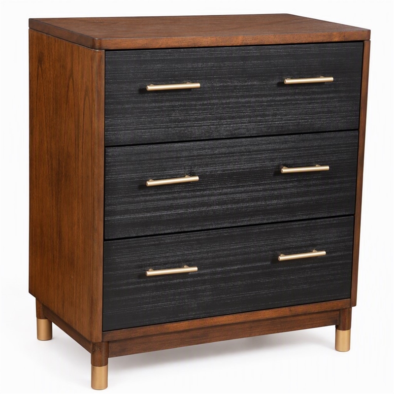 Pemberly Row 3 Drawer Chest in Two Tone Dark Walnut and Black Finish