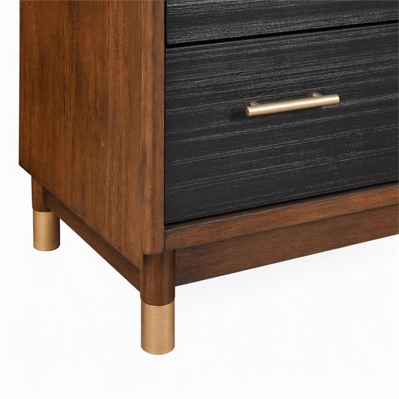 Pemberly Row 3 Drawer Chest in Two Tone Dark Walnut and Black Finish