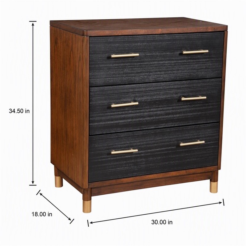 Pemberly Row 3 Drawer Chest in Two Tone Dark Walnut and Black Finish