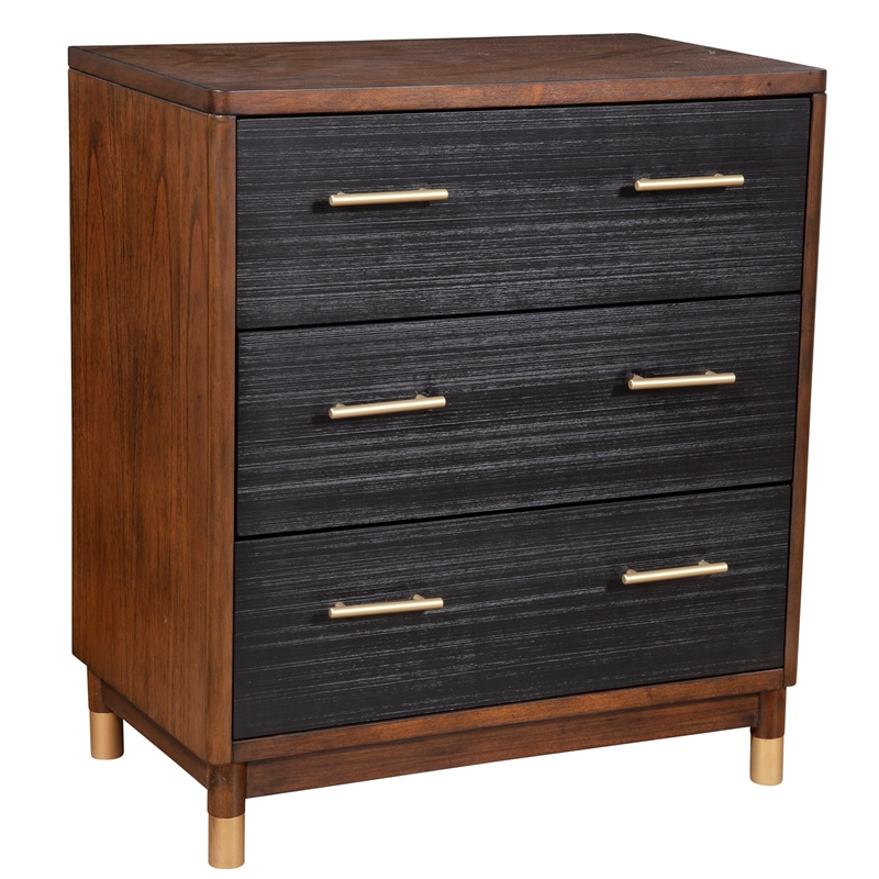 Pemberly Row 3 Drawer Chest in Two Tone Dark Walnut and Black Finish