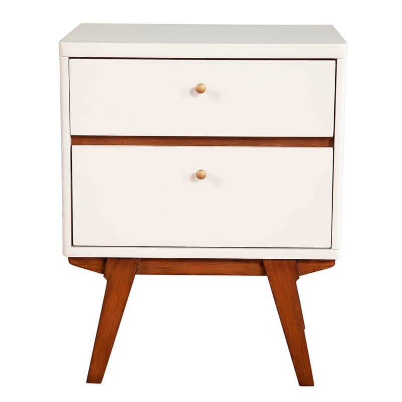 Pemberly Row Two-Drawer Wood Nightstand White with Acorn Accents