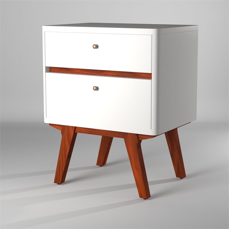 Pemberly Row Two-Drawer Wood Nightstand White with Acorn Accents