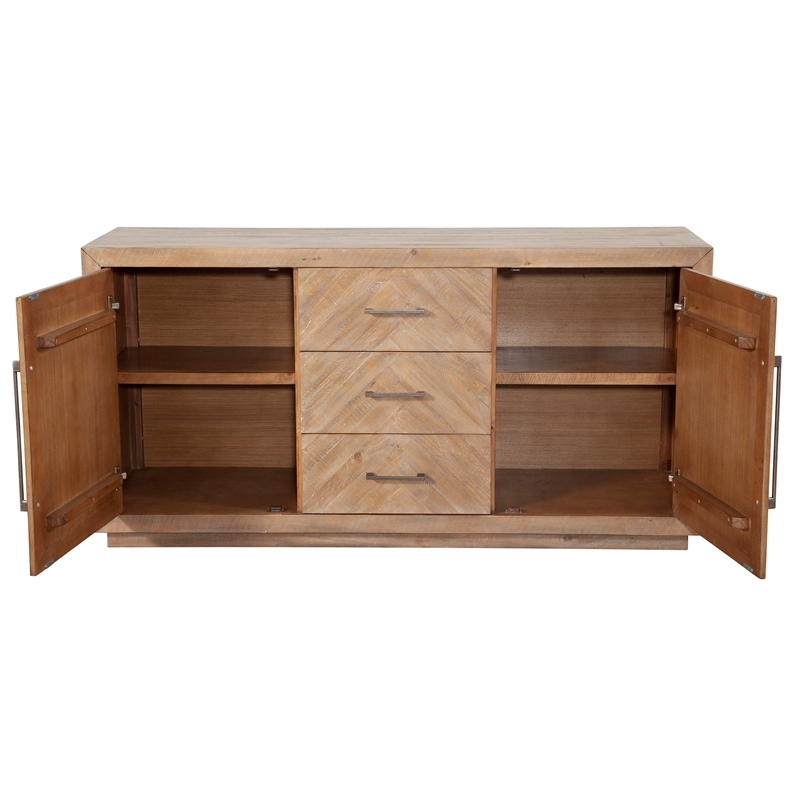 Pemberly Row Weathered Wood Sideboard with Chevron Pattern Front