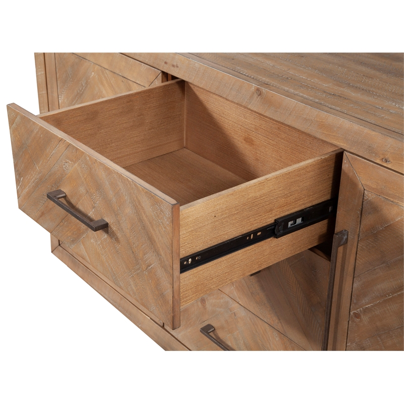 Pemberly Row Weathered Wood Sideboard with Chevron Pattern Front