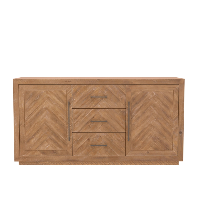Pemberly Row Weathered Wood Sideboard with Chevron Pattern Front