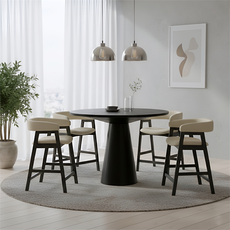 Pemberly Row Round Counter Height Table in Vintage Black Wood