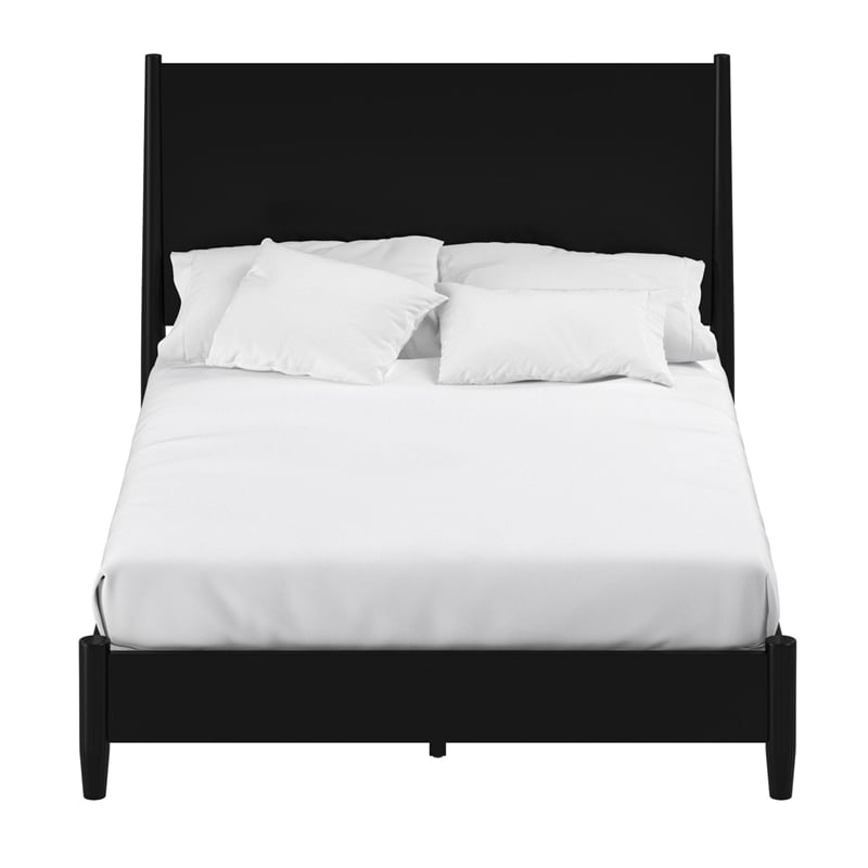 Pemberly Row Mid-Century Mahogany King Panel Bed in Black Wood Finish