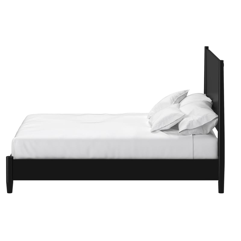 Pemberly Row Mid-Century Mahogany King Panel Bed in Black Wood Finish