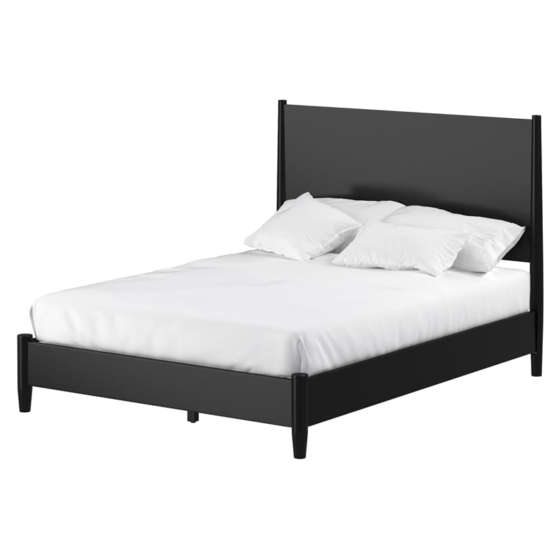 Pemberly Row Mid-Century Mahogany King Panel Bed in Black Wood Finish