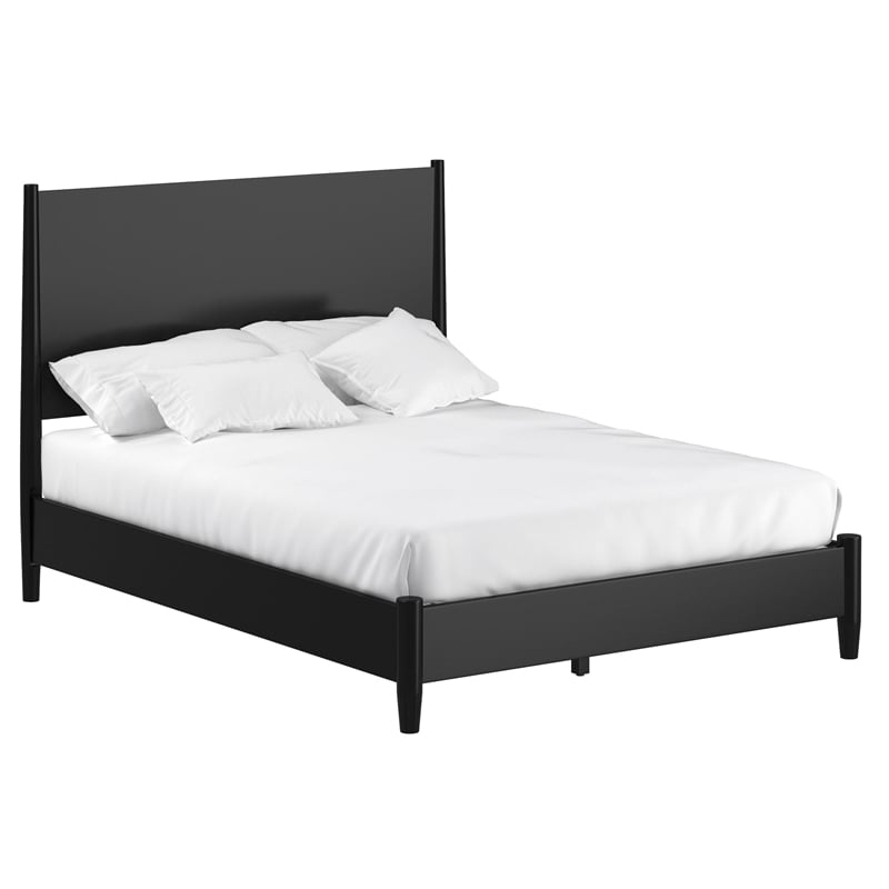 Pemberly Row Mid-Century Mahogany King Panel Bed in Black Wood Finish