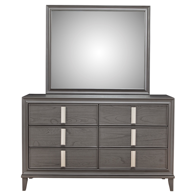 Pemberly Row Wood Bedroom Mirror with Beveled Glass in Dark Gray
