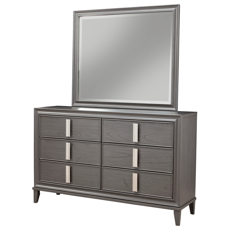 Pemberly Row Wood Bedroom Mirror with Beveled Glass in Dark Gray