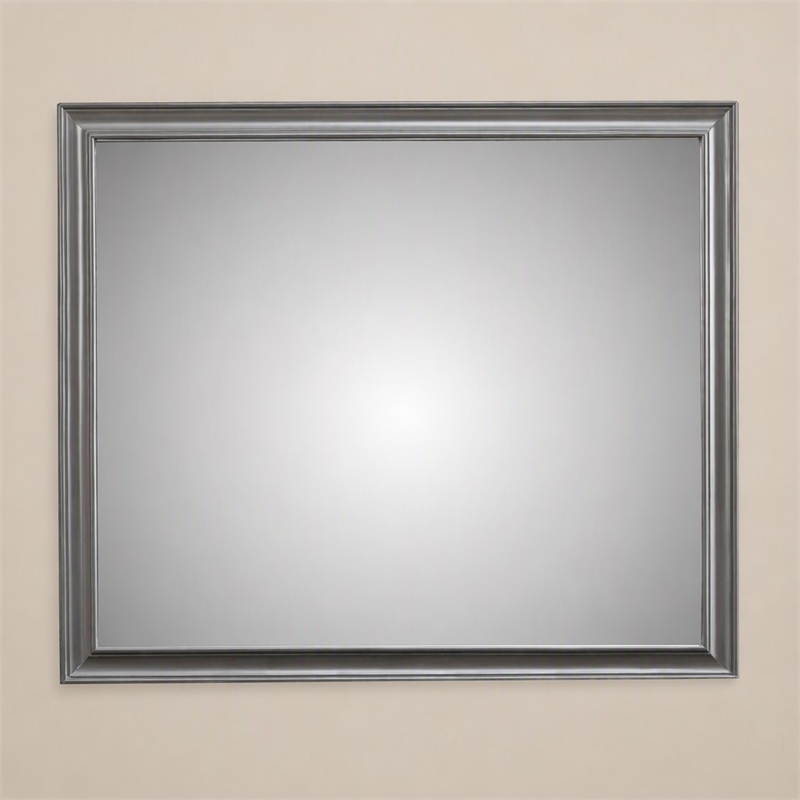 Pemberly Row Wood Bedroom Mirror with Beveled Glass in Dark Gray