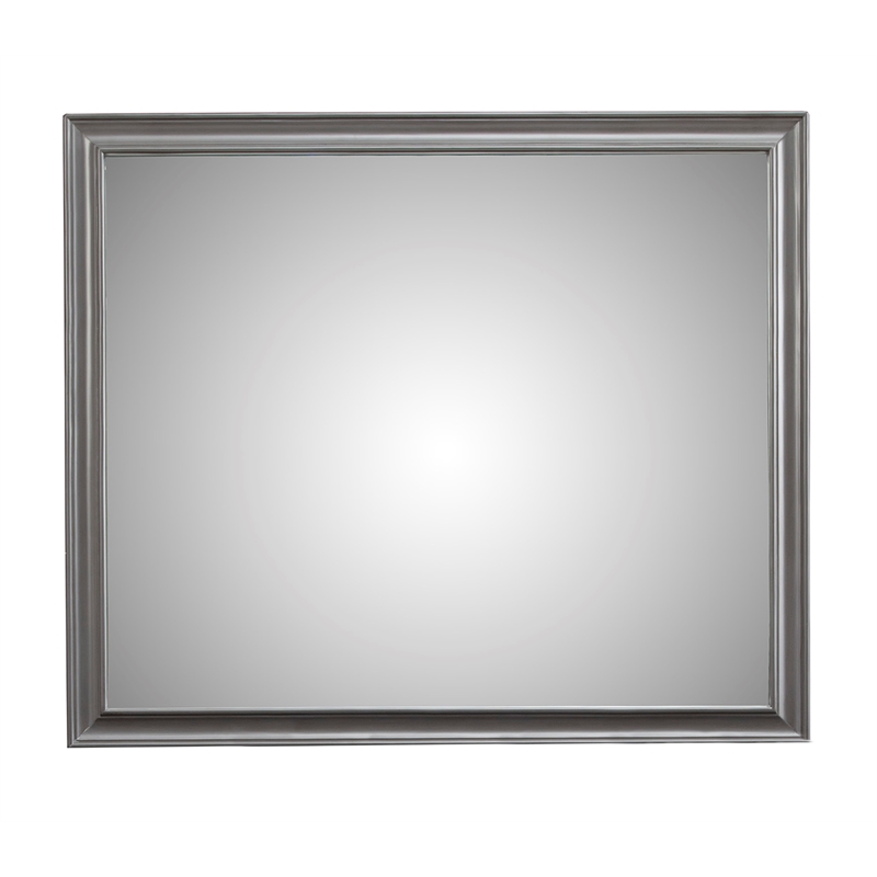Pemberly Row Wood Bedroom Mirror with Beveled Glass in Dark Gray