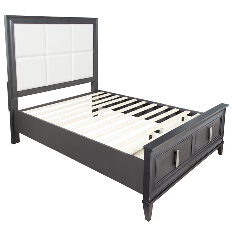 Pemberly Row King Storage Platform Bed with Cream Headboard in Dark Gray