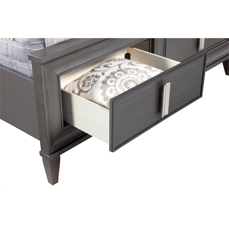 Pemberly Row King Storage Platform Bed with Cream Headboard in Dark Gray