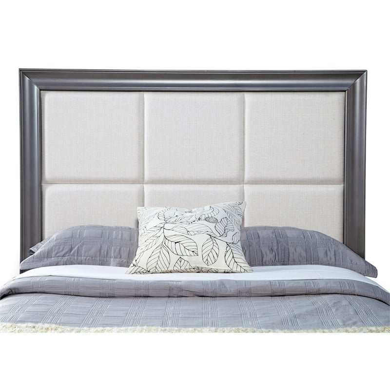 Pemberly Row King Storage Platform Bed with Cream Headboard in Dark Gray