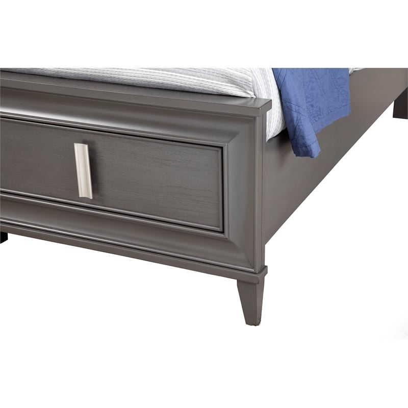 Pemberly Row King Storage Platform Bed with Cream Headboard in Dark Gray