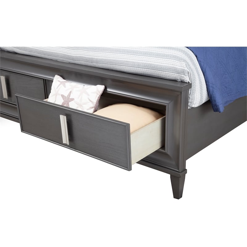 Pemberly Row King Storage Platform Bed with Cream Headboard in Dark Gray