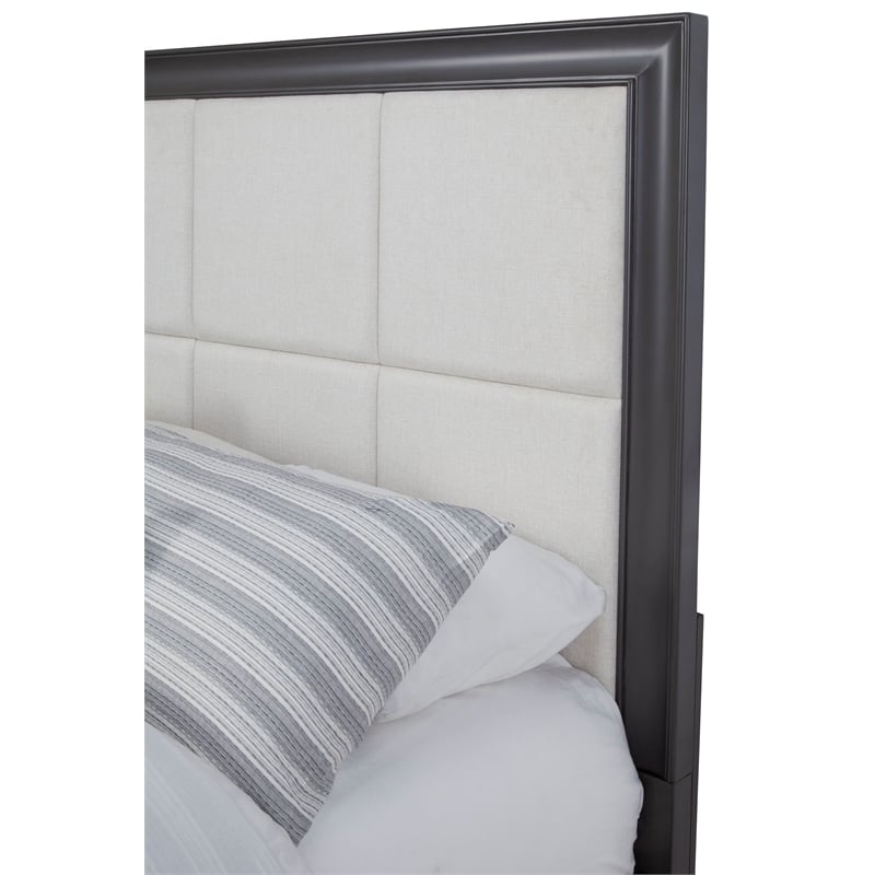 Pemberly Row King Storage Platform Bed with Cream Headboard in Dark Gray