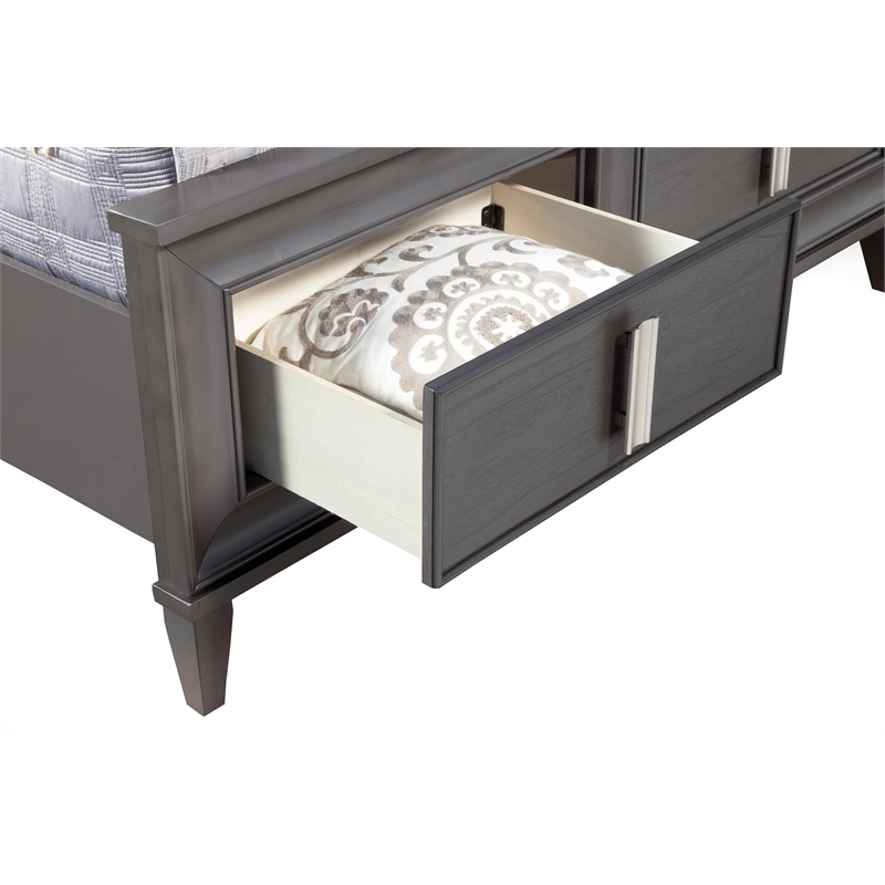 Pemberly Row Queen Storage Platform Bed with Cream Headboard in Dark Gray