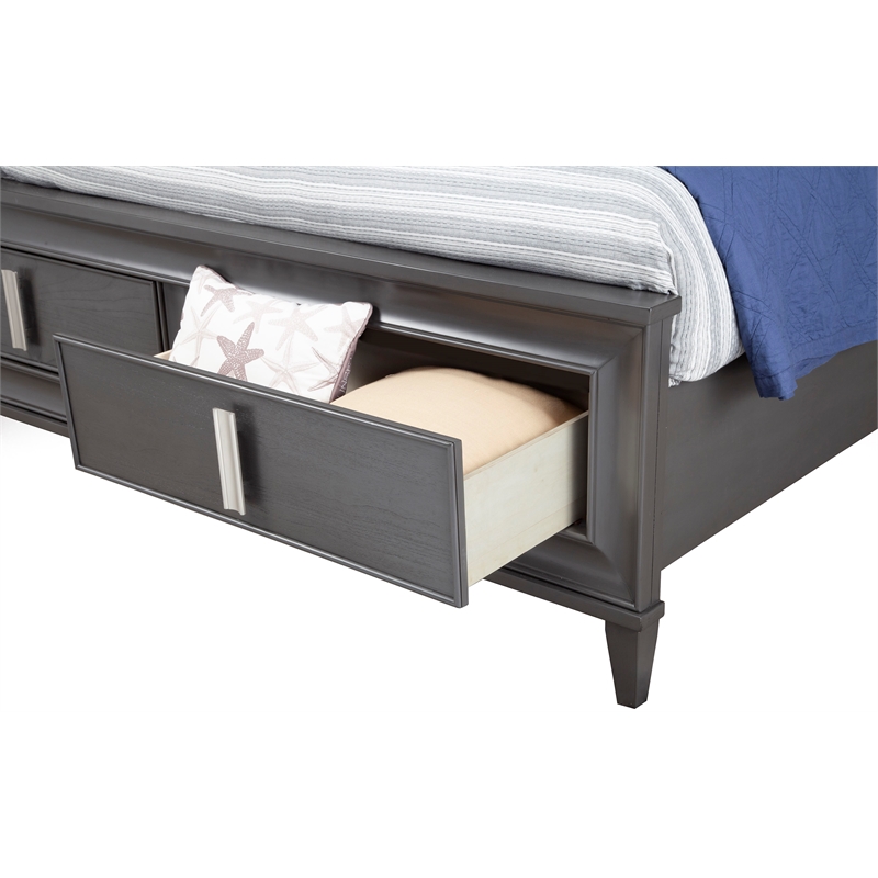 Pemberly Row Queen Storage Platform Bed with Cream Headboard in Dark Gray