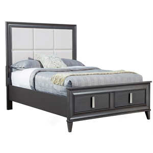 Pemberly Row Queen Storage Platform Bed with Cream Headboard in Dark Gray