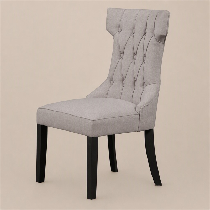 Pemberly Row Set of 2 Rubberwood Dining Side Chairs in Grey-Black