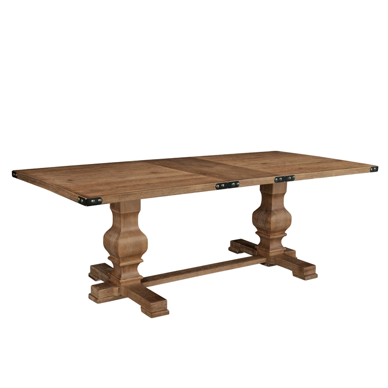 Pemberly Row Natural Rubberwood Fixed Trestle Dining Table 30