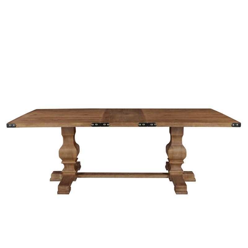 Pemberly Row Natural Rubberwood Fixed Trestle Dining Table 30