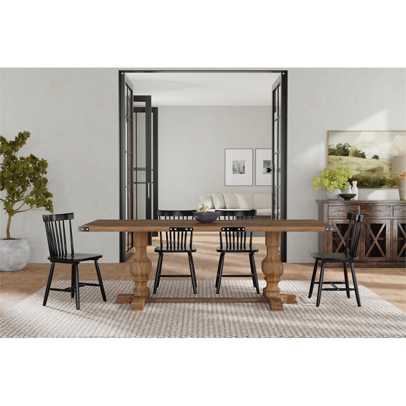 Pemberly Row Natural Rubberwood Fixed Trestle Dining Table 30