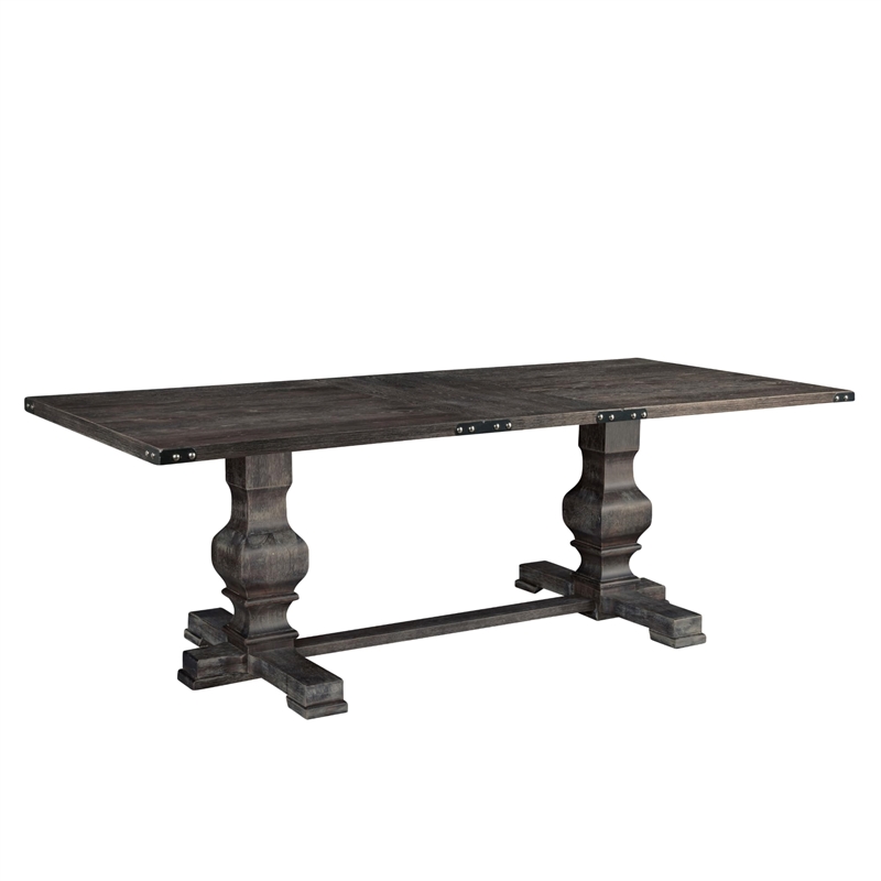 Pemberly Row Charcoal Rubberwood Fixed Trestle Dining Table 30