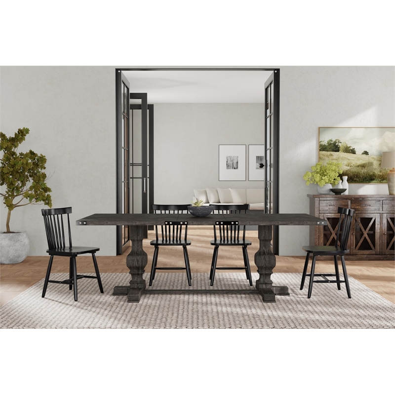 Pemberly Row Charcoal Rubberwood Fixed Trestle Dining Table 30