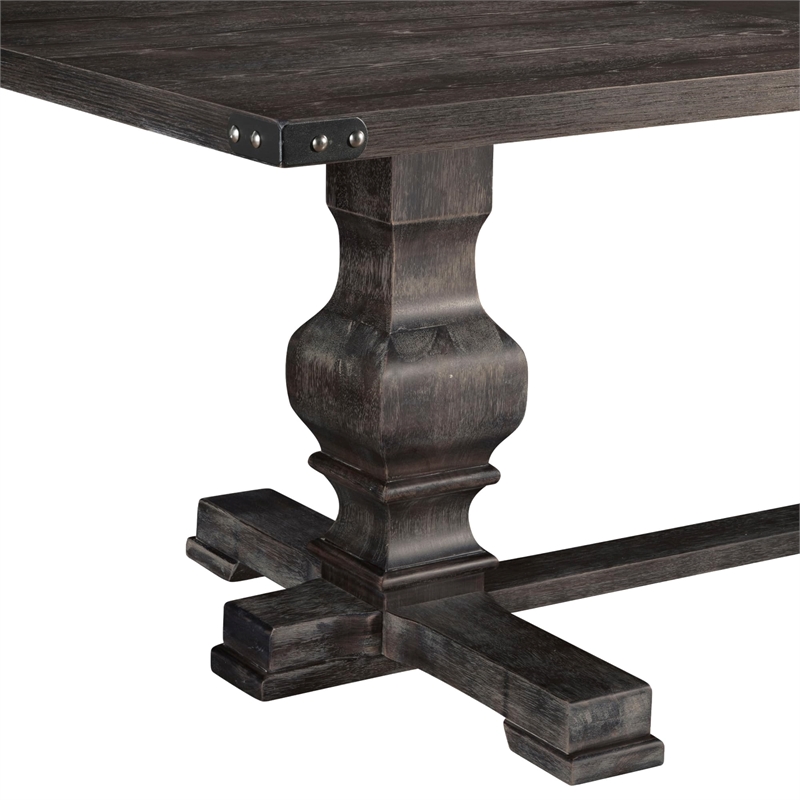 Pemberly Row Charcoal Rubberwood Fixed Trestle Dining Table 30