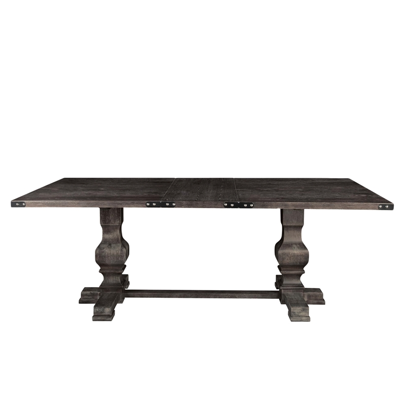 Pemberly Row Charcoal Rubberwood Fixed Trestle Dining Table 30