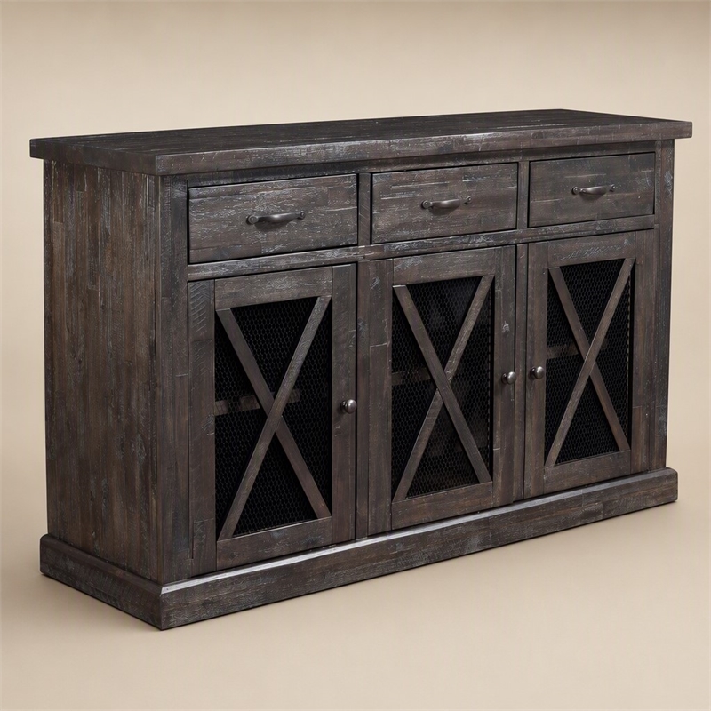 Pemberly Row Salvaged Gray Acacia Wood Sideboard with Wine Storage