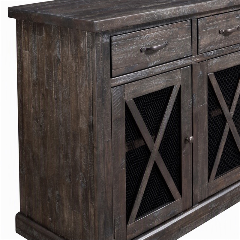 Pemberly Row Salvaged Gray Acacia Wood Sideboard with Wine Storage