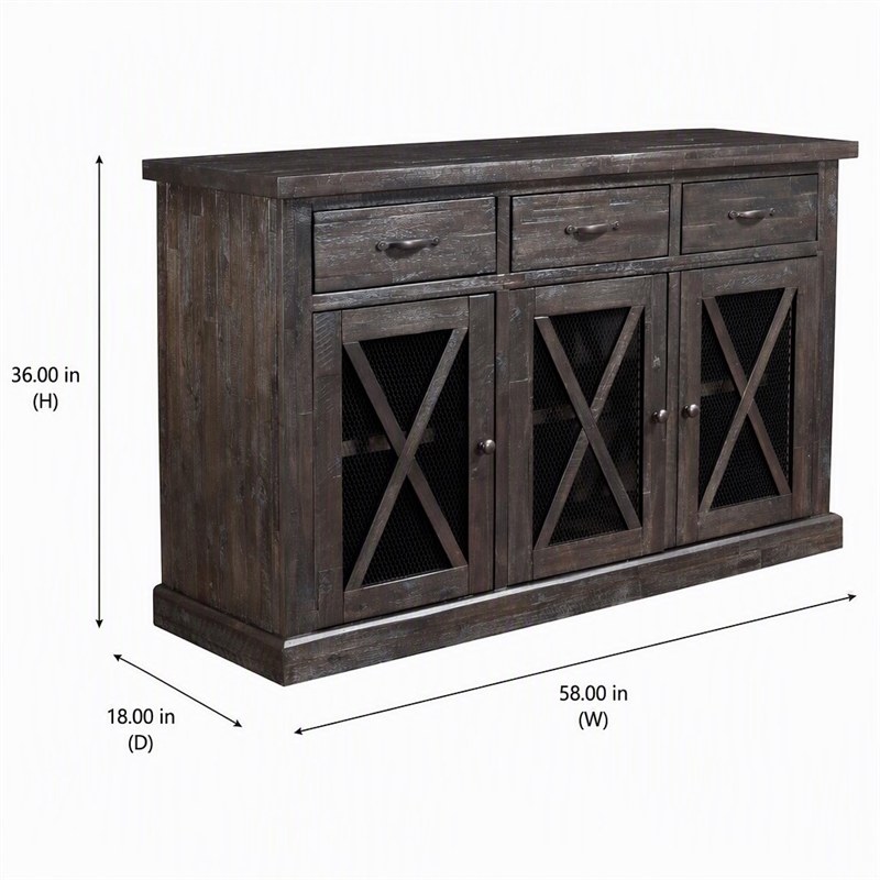 Pemberly Row Salvaged Gray Acacia Wood Sideboard with Wine Storage
