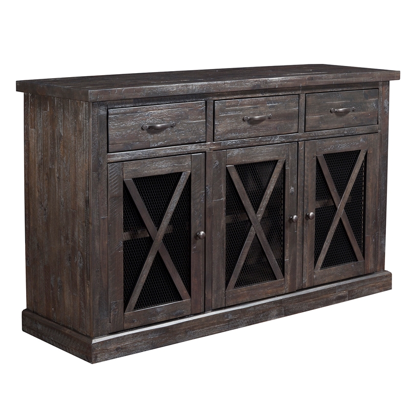 Pemberly Row Salvaged Gray Acacia Wood Sideboard with Wine Storage