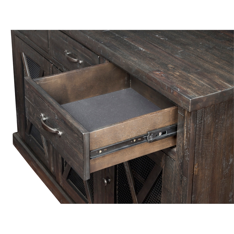 Pemberly Row Salvaged Gray Acacia Wood Sideboard with Wine Storage