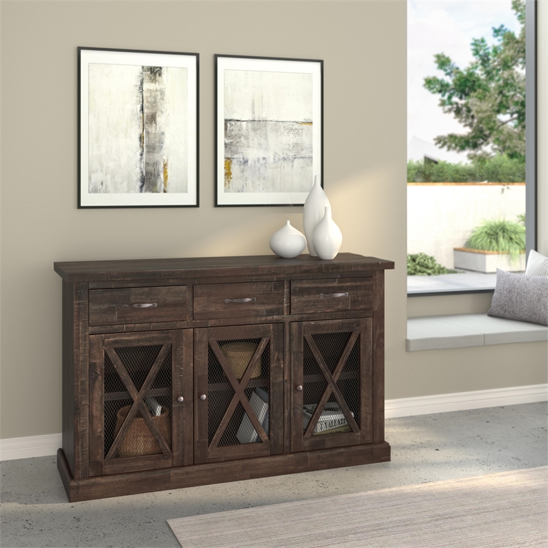 Pemberly Row Salvaged Gray Acacia Wood Sideboard with Wine Storage