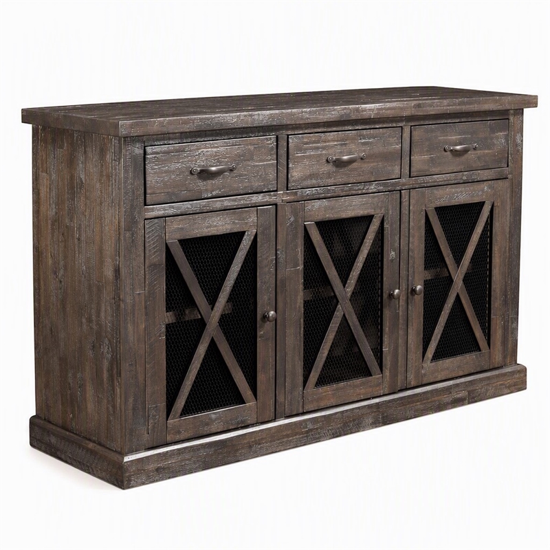 Pemberly Row Salvaged Gray Acacia Wood Sideboard with Wine Storage